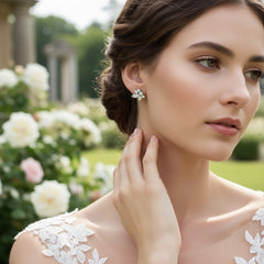 CUBIC ZIRCONIA COLLECTION - DAINTY SPARKLE EARRINGS - SILVER -CZER529