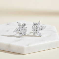 CUBIC ZIRCONIA COLLECTION - DAINTY SPARKLE EARRINGS - SILVER -CZER529