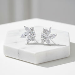 CUBIC ZIRCONIA COLLECTION - DAINTY SPARKLE EARRINGS - SILVER -CZER529