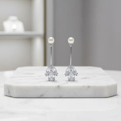 CUBIC ZIRCONIA COLLECTION - PEARL ELEGANCE EARRINGS - SILVER - CZER530