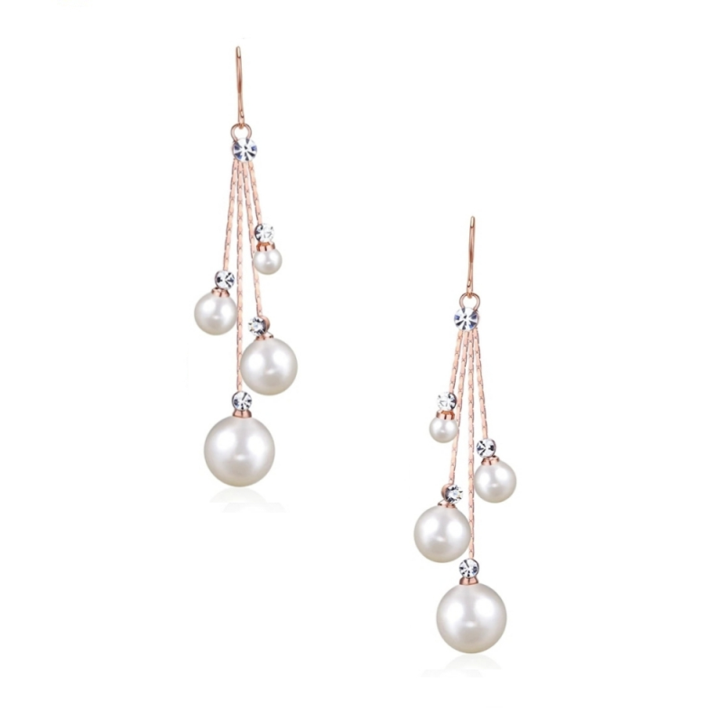 CUBIC ZIRCONIA COLLECTION - PEARL DROPS EARRINGS - ROSE GOLD CZER531