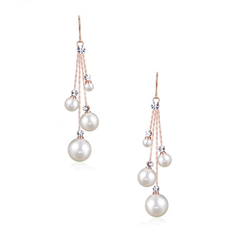 CUBIC ZIRCONIA COLLECTION - PEARL DROPS EARRINGS - ROSE GOLD CZER531