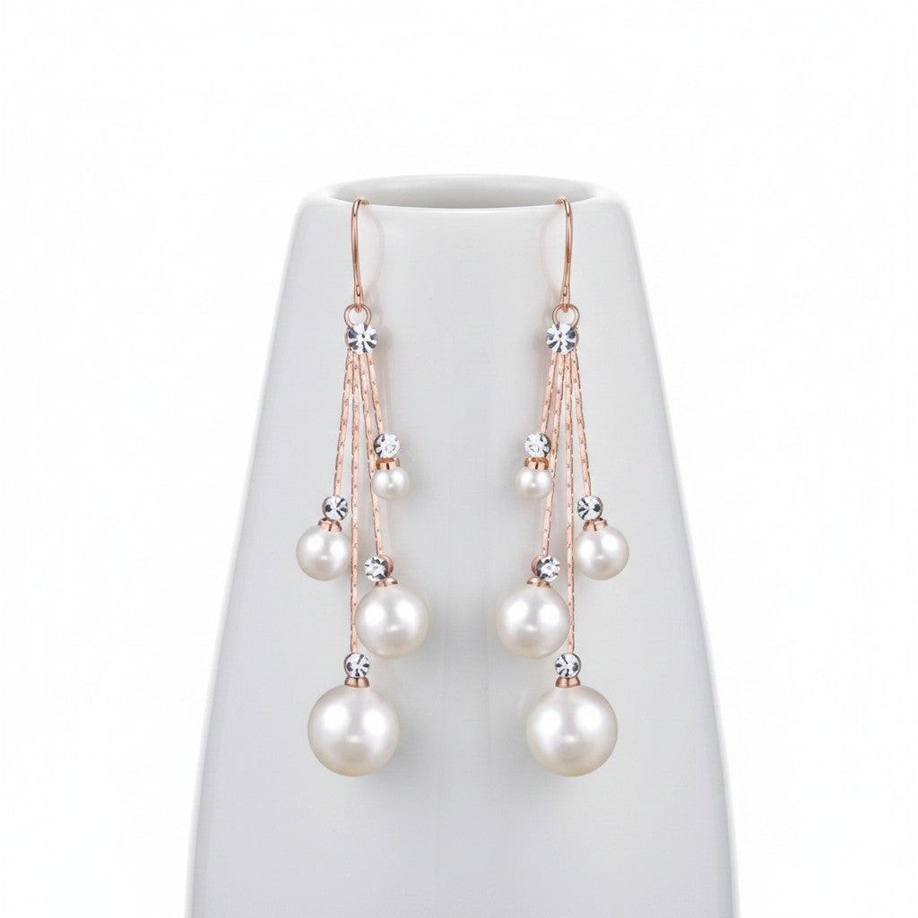 CUBIC ZIRCONIA COLLECTION - PEARL DROPS EARRINGS - ROSE GOLD CZER531