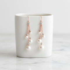 CUBIC ZIRCONIA COLLECTION - PEARL DROPS EARRINGS - ROSE GOLD CZER531