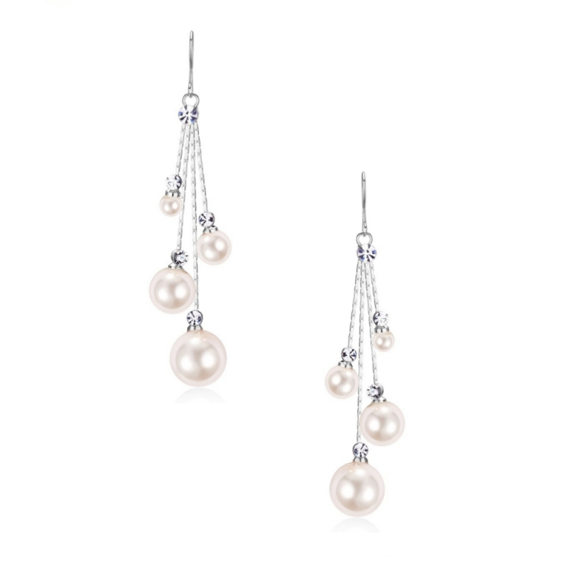 CUBIC ZIRCONIA COLLECTION - PEARL DROPS EARRINGS - SILVER CZER531