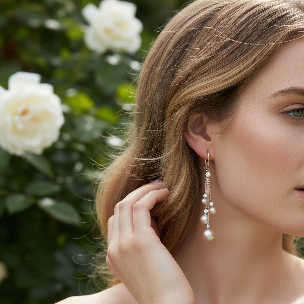 CUBIC ZIRCONIA COLLECTION - PEARL DROPS EARRINGS - SILVER CZER531