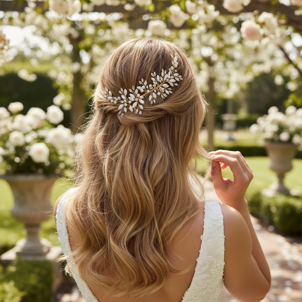 ATHENA COLLECTION - ETERNALLY OPAL BRIDAL COMB - HC211 GOLD