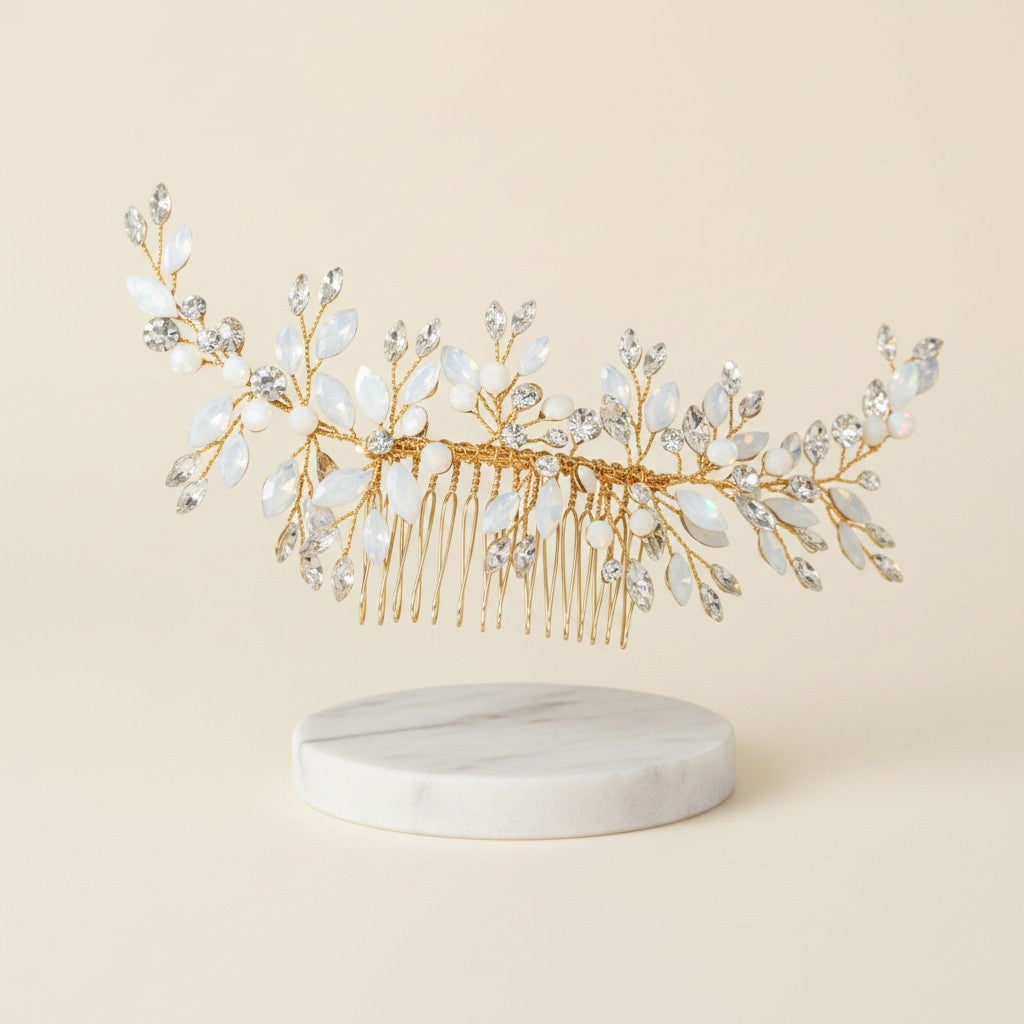 ATHENA COLLECTION - ETERNALLY OPAL BRIDAL COMB - HC211 GOLD