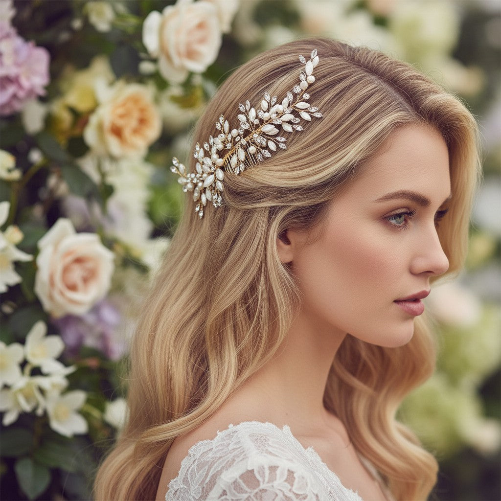 ATHENA COLLECTION - ETERNALLY OPAL BRIDAL COMB - HC211 GOLD