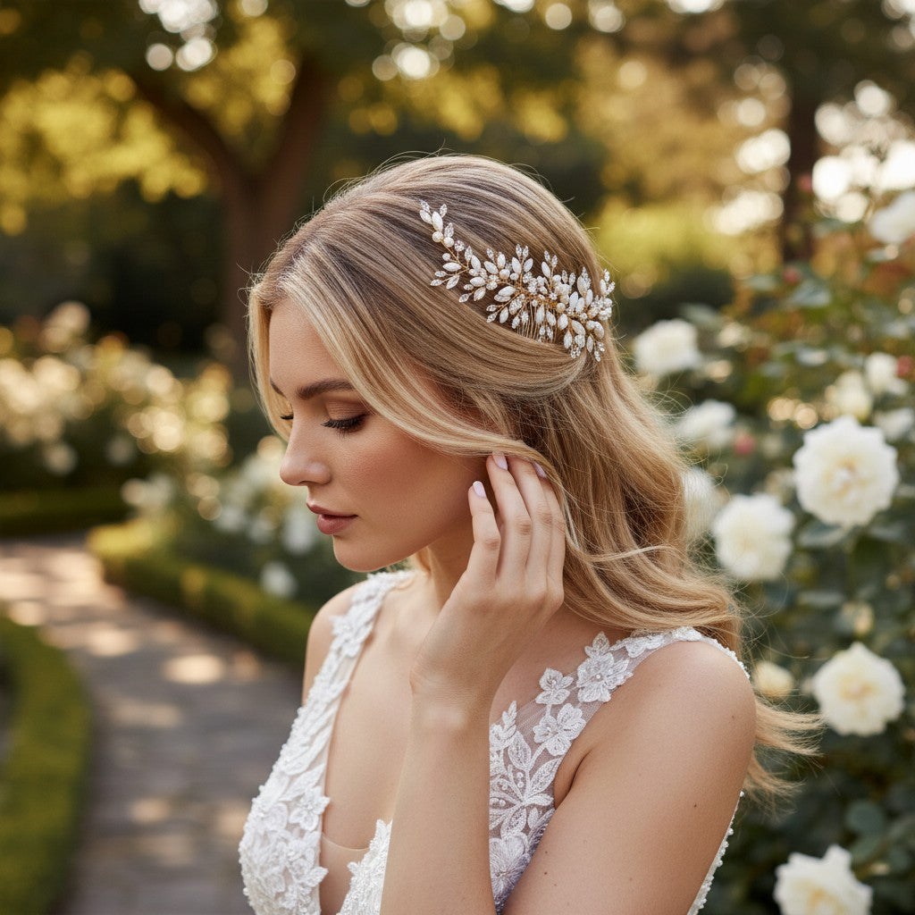 ATHENA COLLECTION - ETERNALLY OPAL BRIDAL COMB - HC211 GOLD