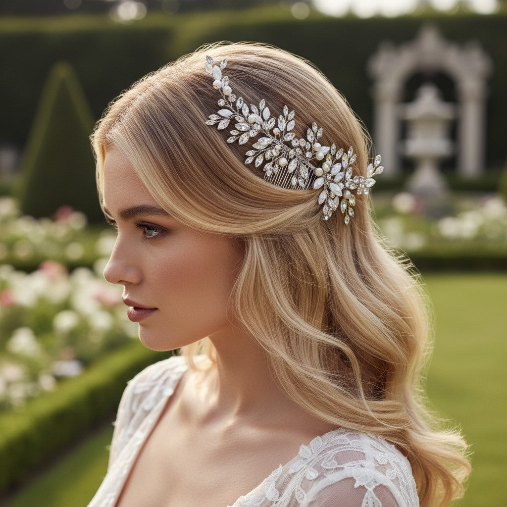 ATHENA COLLECTION - ETERNALLY OPAL BRIDAL COMB - HC211 SILVER