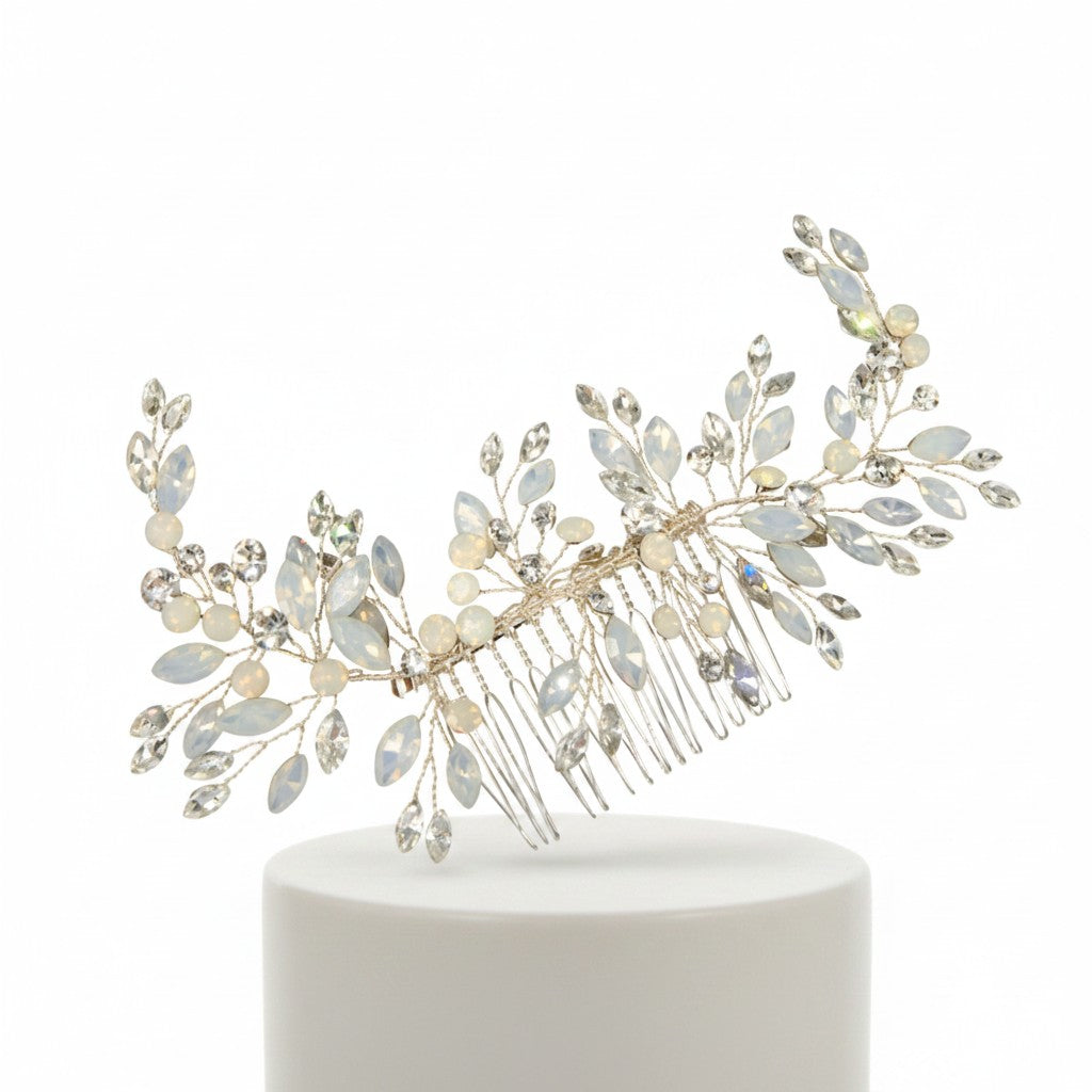ATHENA COLLECTION - ETERNALLY OPAL BRIDAL COMB - HC211 SILVER