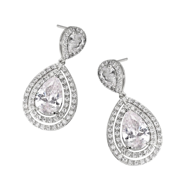 CUBIC ZIRCONIA COLLECTION - STARLET CRYSTAL EARRINGS-   CZER535 SILVER
