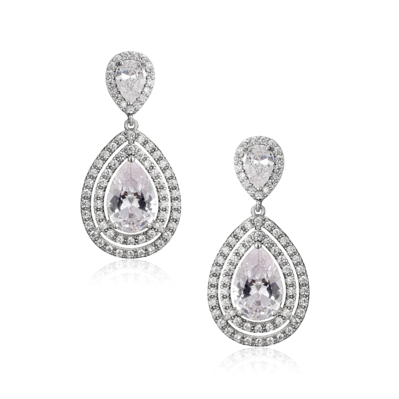 CUBIC ZIRCONIA COLLECTION - STARLET CRYSTAL EARRINGS-   CZER535 SILVER
