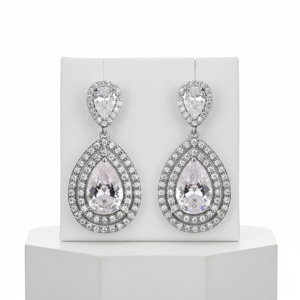 CUBIC ZIRCONIA COLLECTION - STARLET CRYSTAL EARRINGS-   CZER535 SILVER