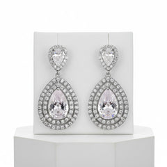 CUBIC ZIRCONIA COLLECTION - STARLET CRYSTAL EARRINGS-   CZER535 SILVER