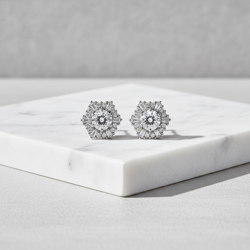CUBIC ZIRCONIA COLLECTION - ETERNALLY CLASSIC CRYSTAL STUDS - CZER536 SILVER