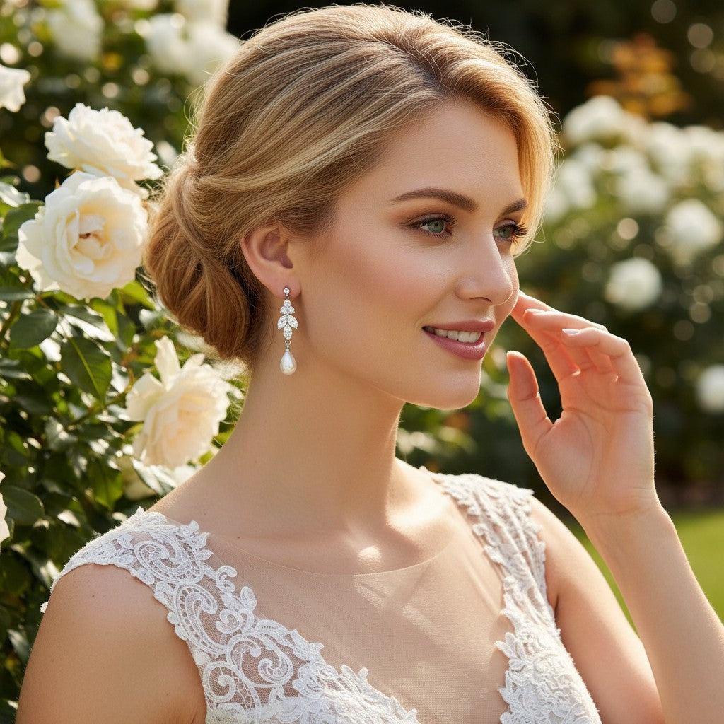 CUBIC ZIRCONIA COLLECTION - PEARL ELEGANCE EARRINGS - CZER540