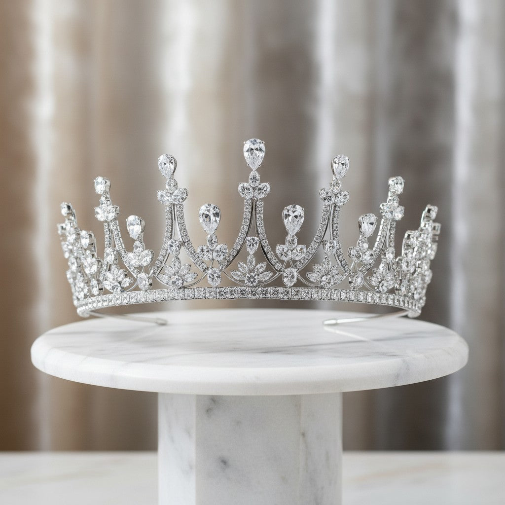 CUBIC ZIRCONIA COLLECTION - REGAL COUTURE TIARA - AHB116