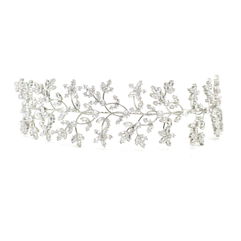 CUBIC ZIRCONIA COLLECTION - SHIMMERING VINE HEADPIECE - SILVER AHB54