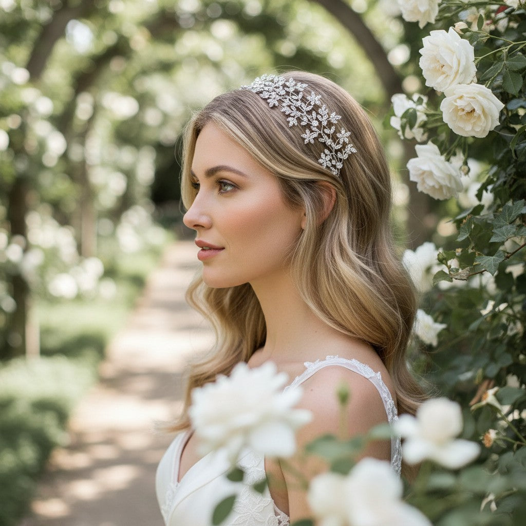 CUBIC ZIRCONIA COLLECTION - SHIMMERING VINE HEADPIECE - SILVER AHB54