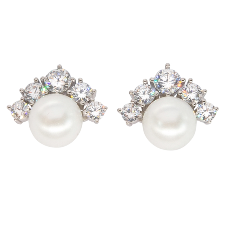 CUBIC ZIRCONIA COLLECTION - ELEGANCE PEARL EARRINGS - CZER544 SILVER