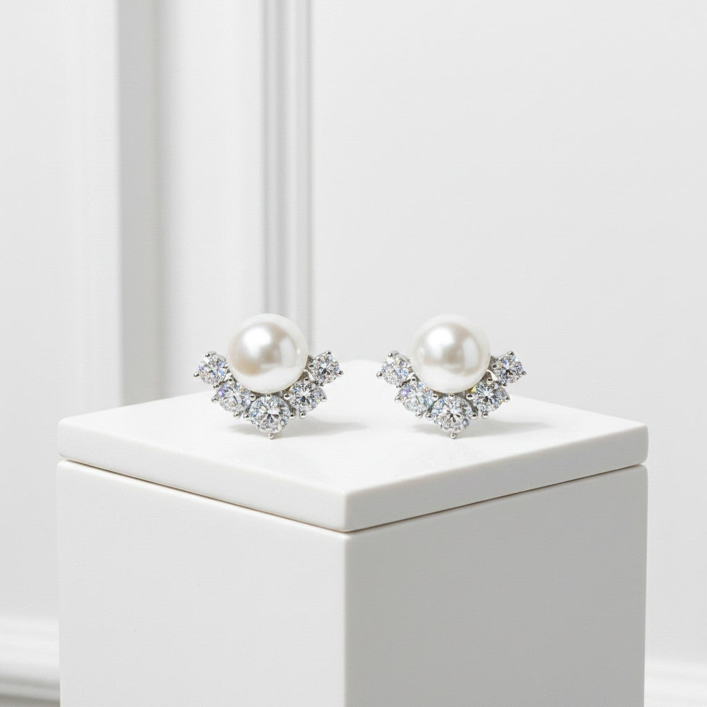 CUBIC ZIRCONIA COLLECTION - ELEGANCE PEARL EARRINGS - CZER544 SILVER