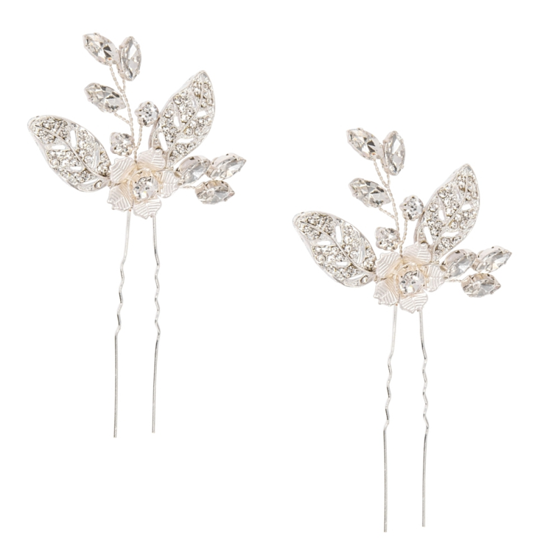 ATHENA COLLECTION - PRETTY CHIC HAIR PINS - SILVER (PAIR) PIN 50