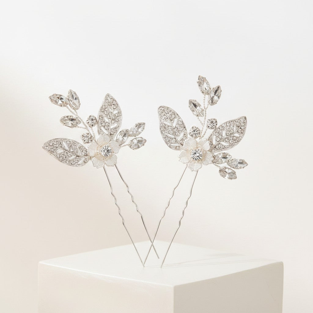 ATHENA COLLECTION - PRETTY CHIC HAIR PINS - SILVER (PAIR) PIN 50