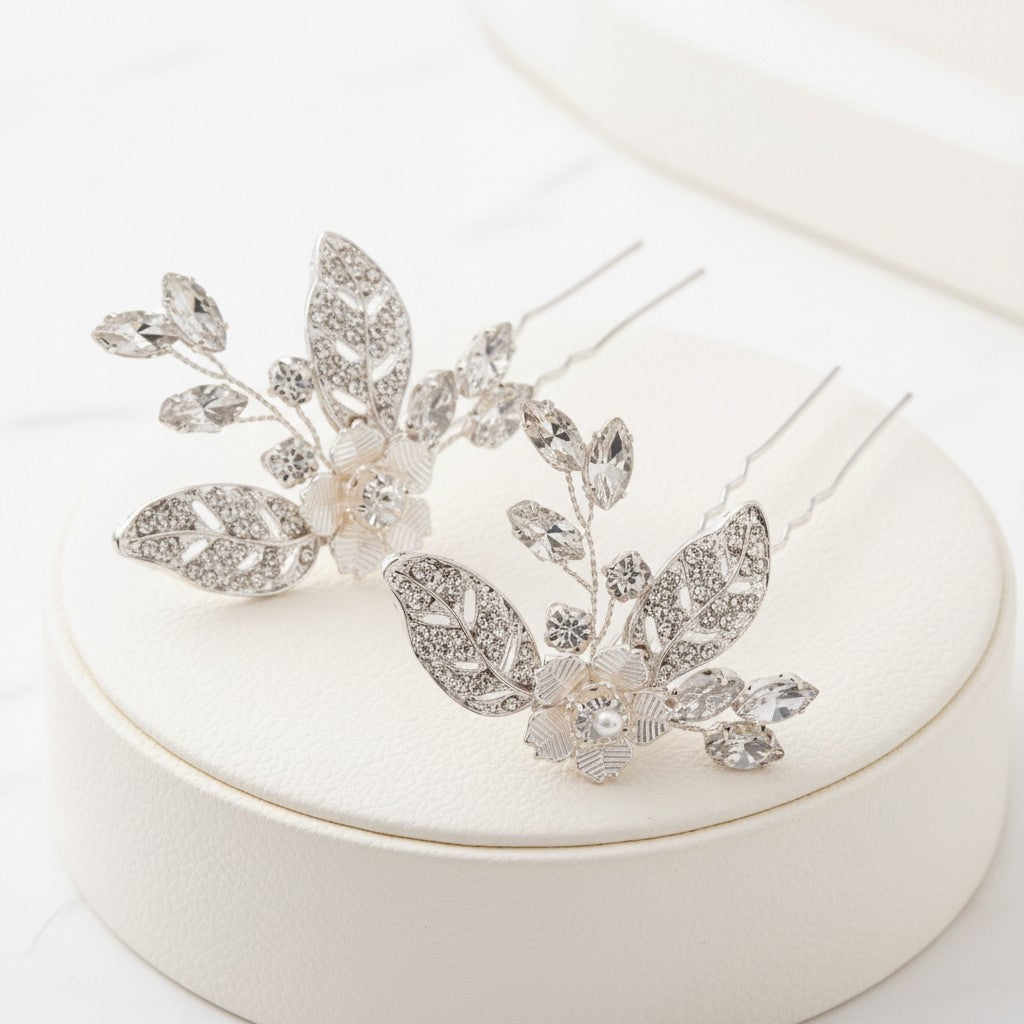 ATHENA COLLECTION - PRETTY CHIC HAIR PINS - SILVER (PAIR) PIN 50