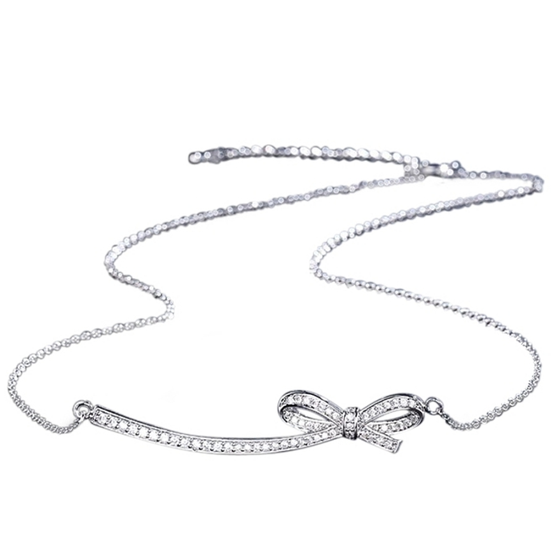 CUBIC ZIRCONIA COLLECTION - CRYSTALLURE BOW NECKLACE - SILVER CZNK115
