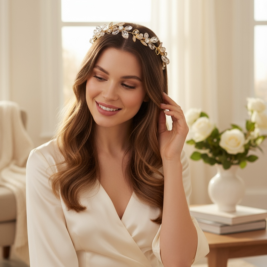 CUBIC ZIRCONIA COLLECTION - GRECIAN GOLD VINE HEADPIECE - AHB67 GOLD