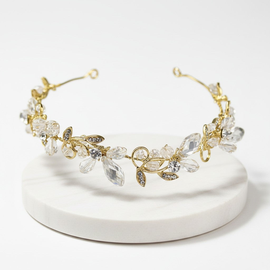 CUBIC ZIRCONIA COLLECTION - GRECIAN GOLD VINE HEADPIECE - AHB67 GOLD