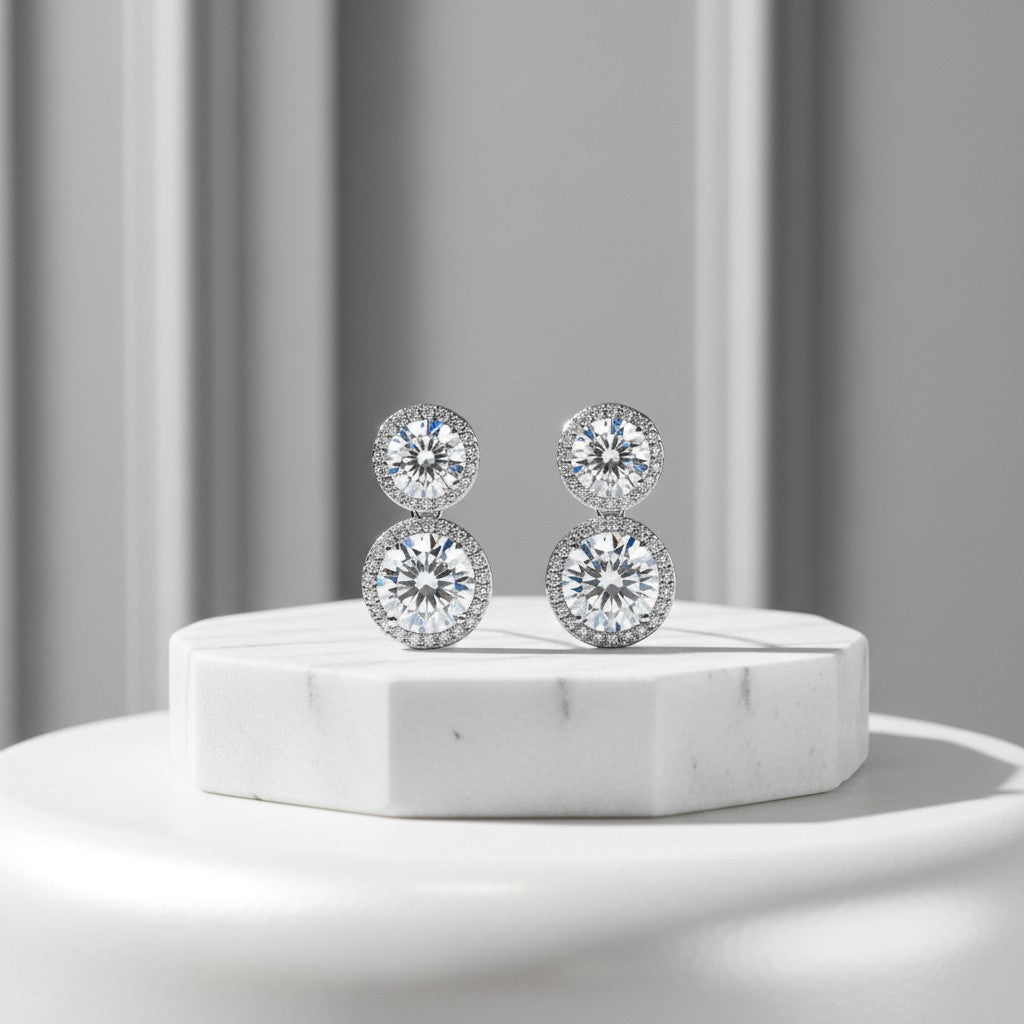 CUBIC ZIRCONIA COLLECTION - SPARKLE GEM EARRINGS - CZER549 SILVER