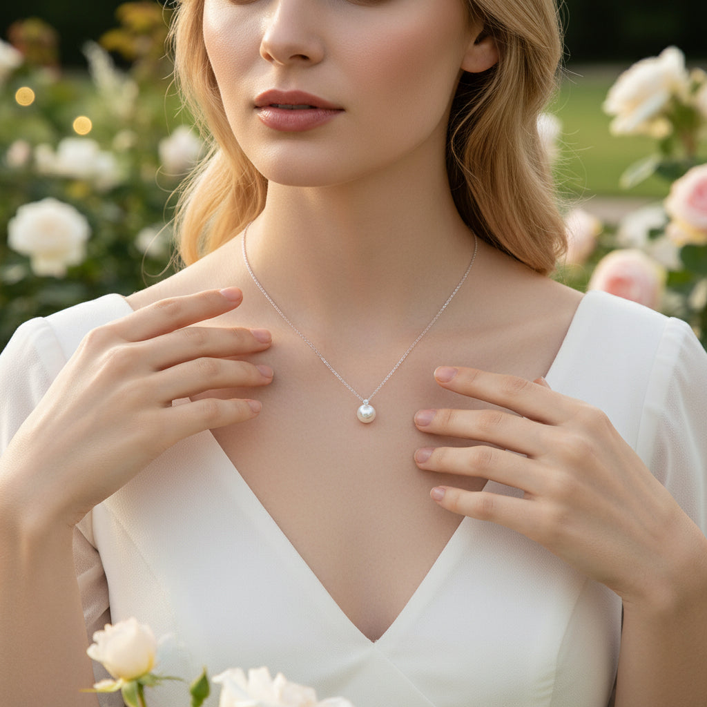 CUBIC ZIRCONIA COLLECTION - CLASSIC PEARL NECKLACE - CZNK120