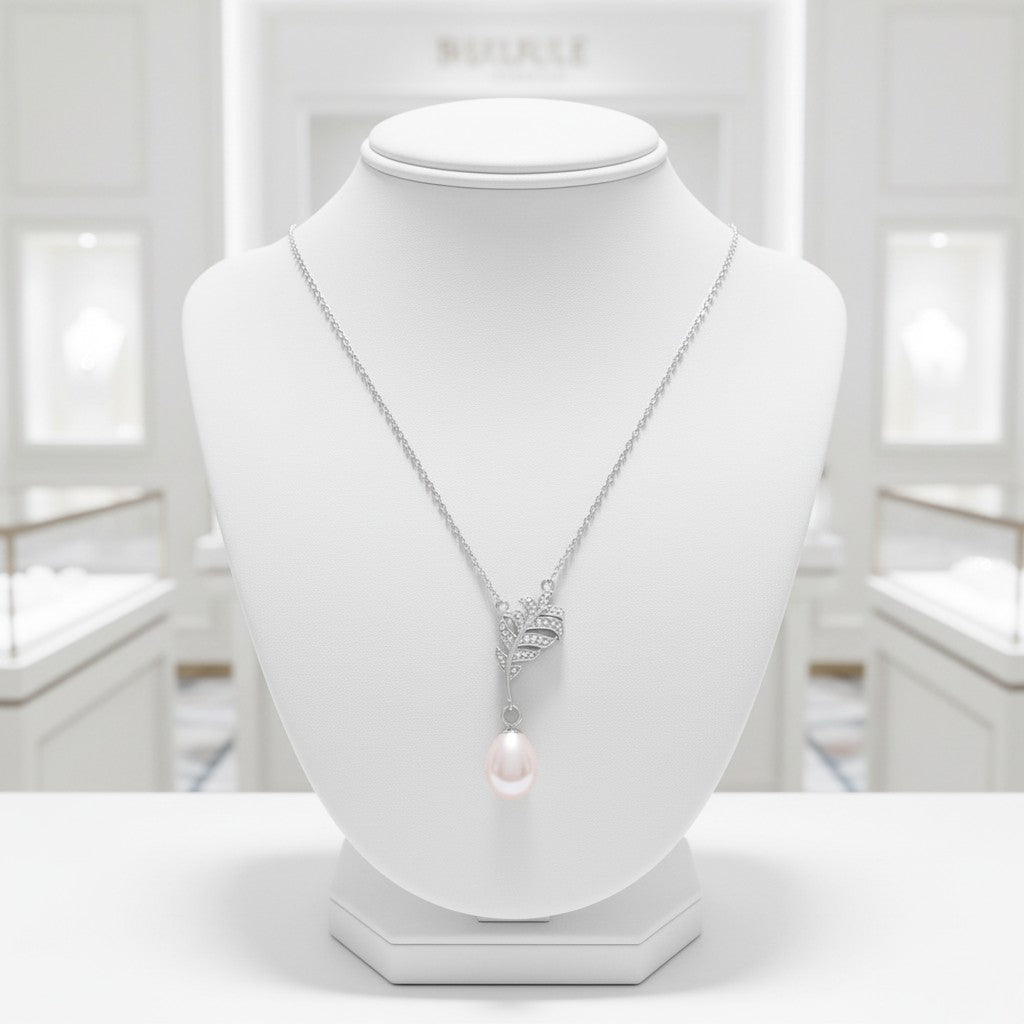 CUBIC ZIRCONIA COLLECTION - VINTAGE FRESHWATER PEARL NECKLACE - CZNK121 SILVER