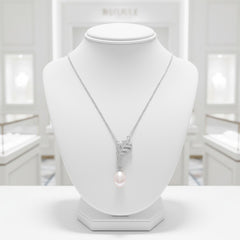 CUBIC ZIRCONIA COLLECTION - VINTAGE FRESHWATER PEARL NECKLACE - CZNK121 SILVER