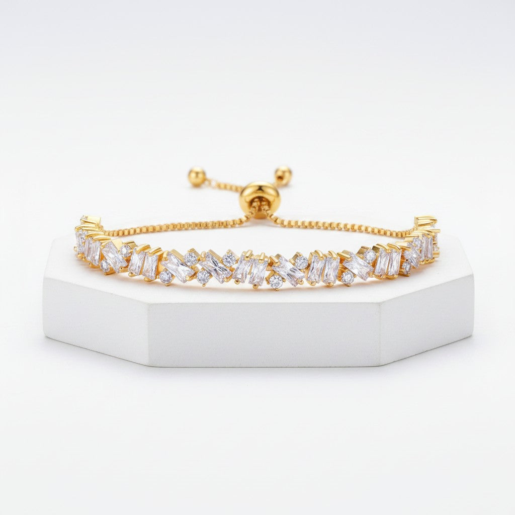 CUBIC ZIRCONIA COLLECTION - BEJEWELLED BRACELET - GOLD - BR106
