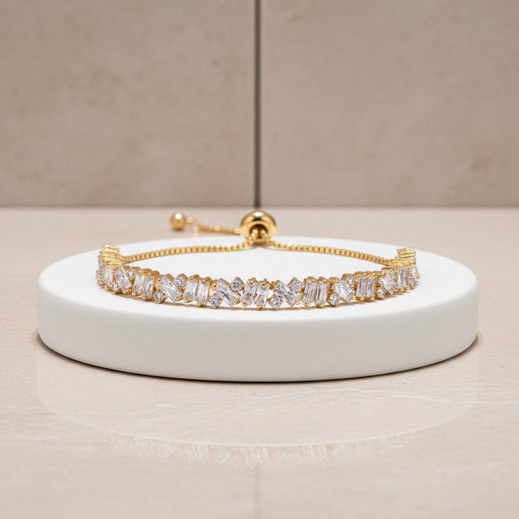 CUBIC ZIRCONIA COLLECTION - BEJEWELLED BRACELET - GOLD - BR106