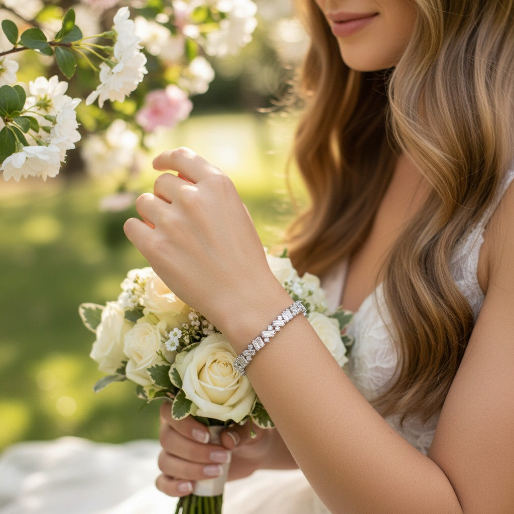 CUBIC ZIRCONIA COLLECTION - BEJEWELLED BRACELET - SILVER - BR106