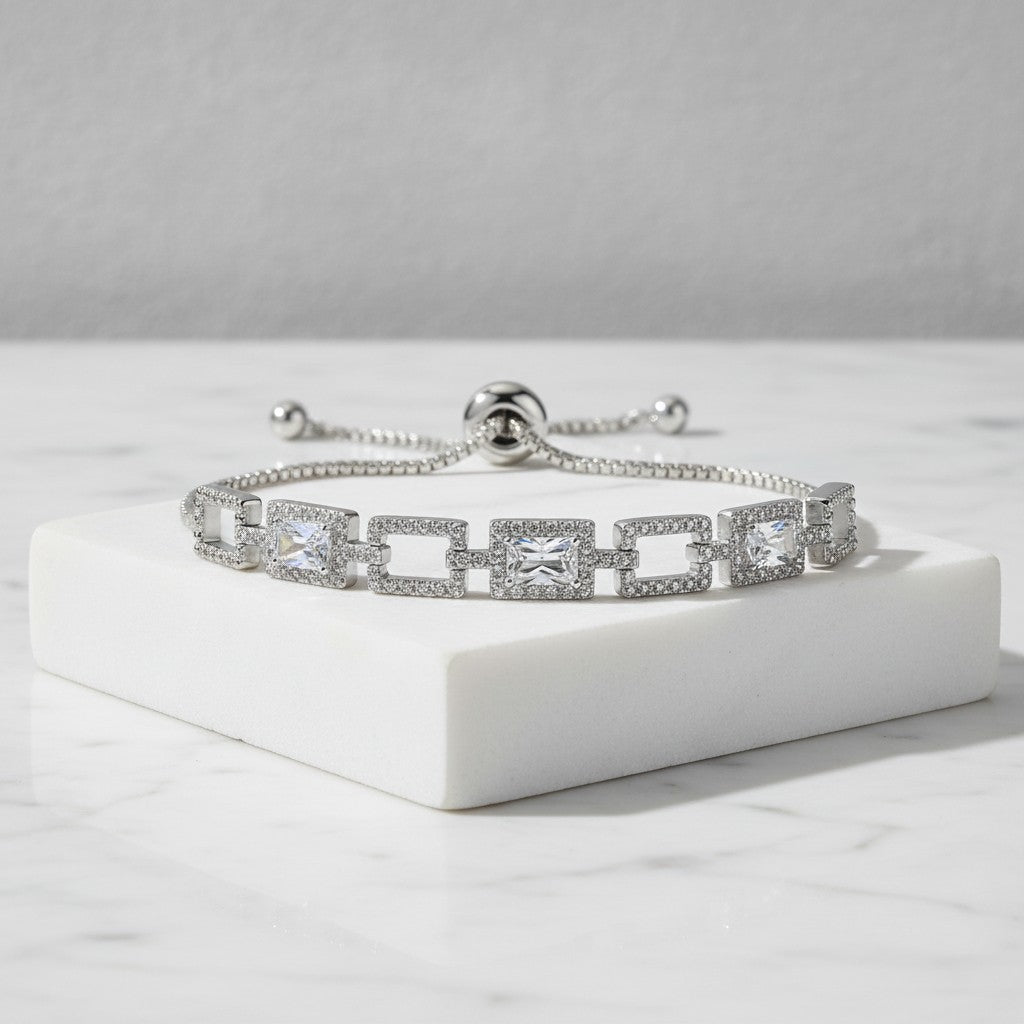 CUBIC ZIRCONIA COLLECTION - DECO GEM  BRACELET - SILVER - BR107