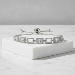 CUBIC ZIRCONIA COLLECTION - DECO GEM  BRACELET - SILVER - BR107