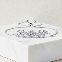CUBIC ZIRCONIA COLLECTION - FLORAL SHIMMER  BRACELET - SILVER - BR109