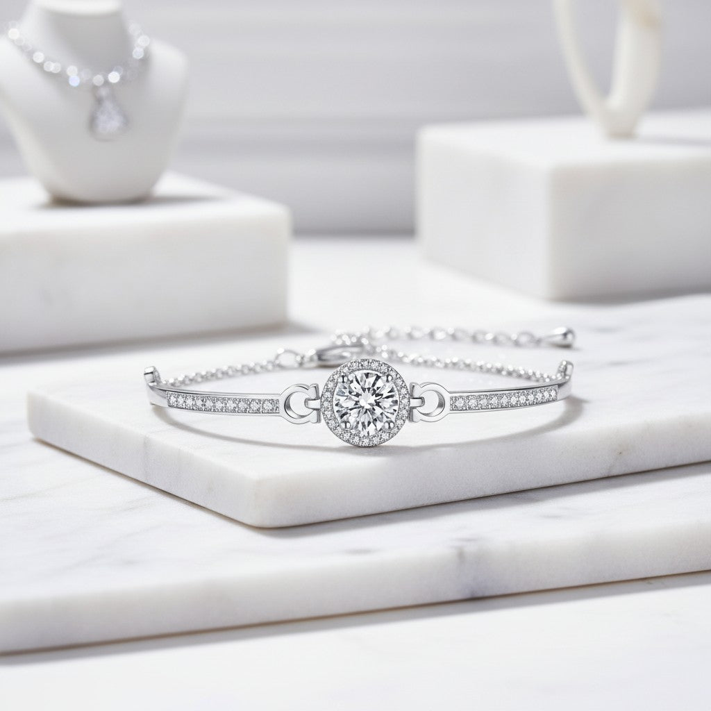 CUBIC ZIRCONIA COLLECTION - CRYSTAL GEM BRACELET - SILVER - BR110