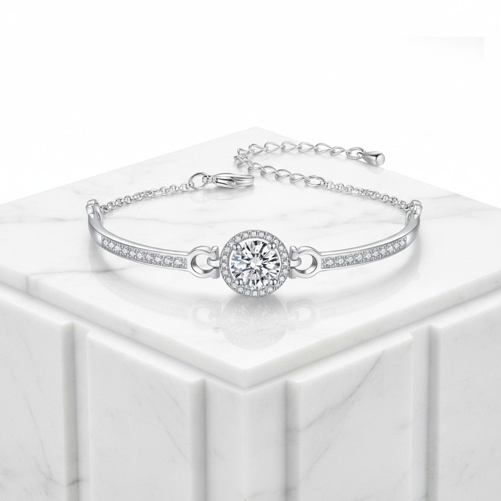 CUBIC ZIRCONIA COLLECTION - CRYSTAL GEM BRACELET - SILVER - BR110