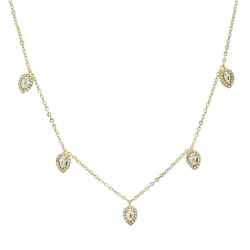 CUBIC ZIRCONIA COLLECTION - CRYSTAL DROP NECKLACE - CZNK116 - GOLD