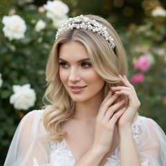 ATHENA COLLECTION - PEARL DOUBLE CLUSTER HEADBAND - SILVER AHB59