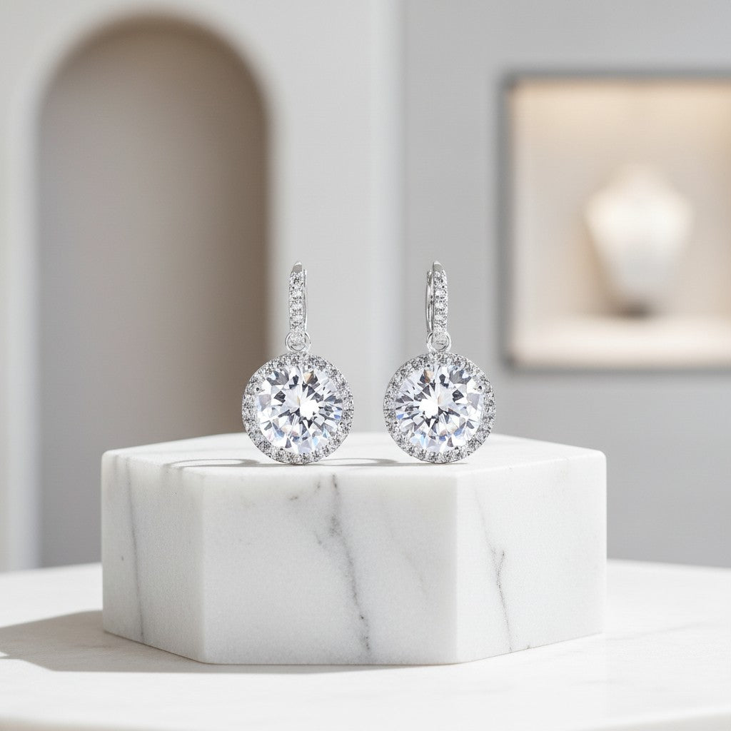 CUBIC ZIRCONIA COLLECTION  - CHIC SPARKLE EARRINGS - CZER555 (SILVER)