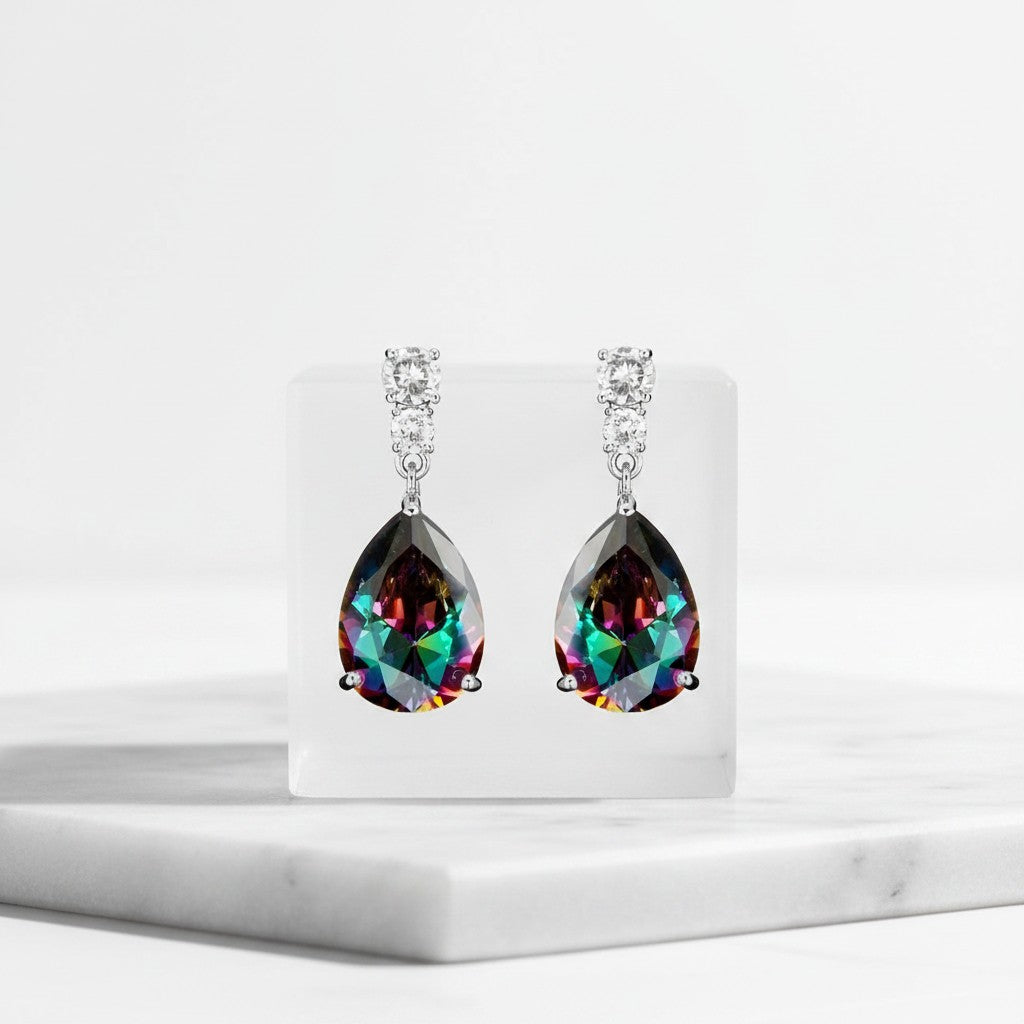 CUBIC ZIRCONIA COLLECTION - DAINTY RAINBOW CRYSTAL DROP EARRINGS -CZER560