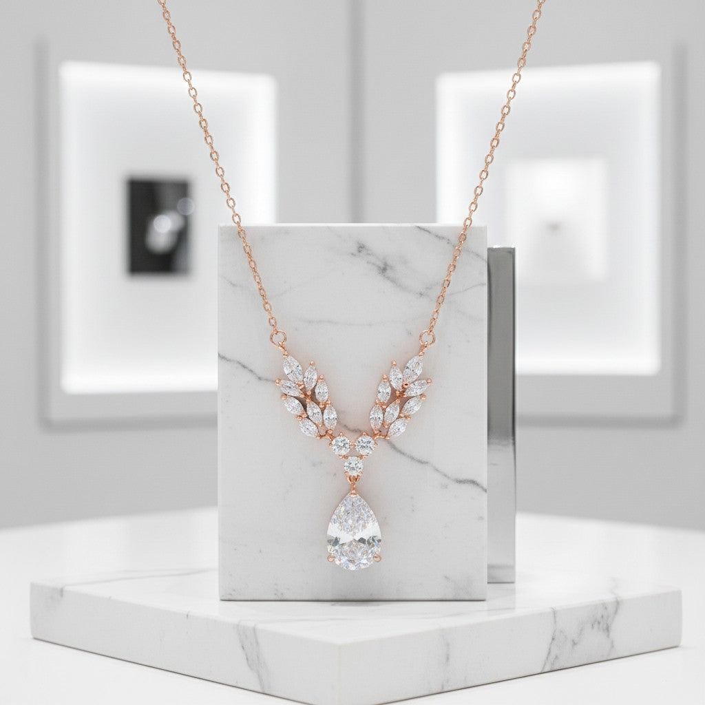 CUBIC ZIRCONIA COLLECTION - VINTAGE VINE NECKLACE - CZNK125 ROSE GOLD